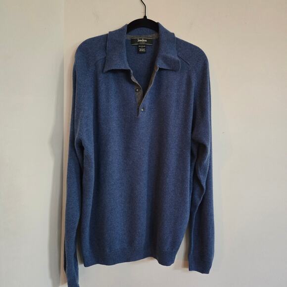 Neiman Marcus Cashmere Sweater Size L Blue Pullover Collared Quarter Button - Picture 1 of 11